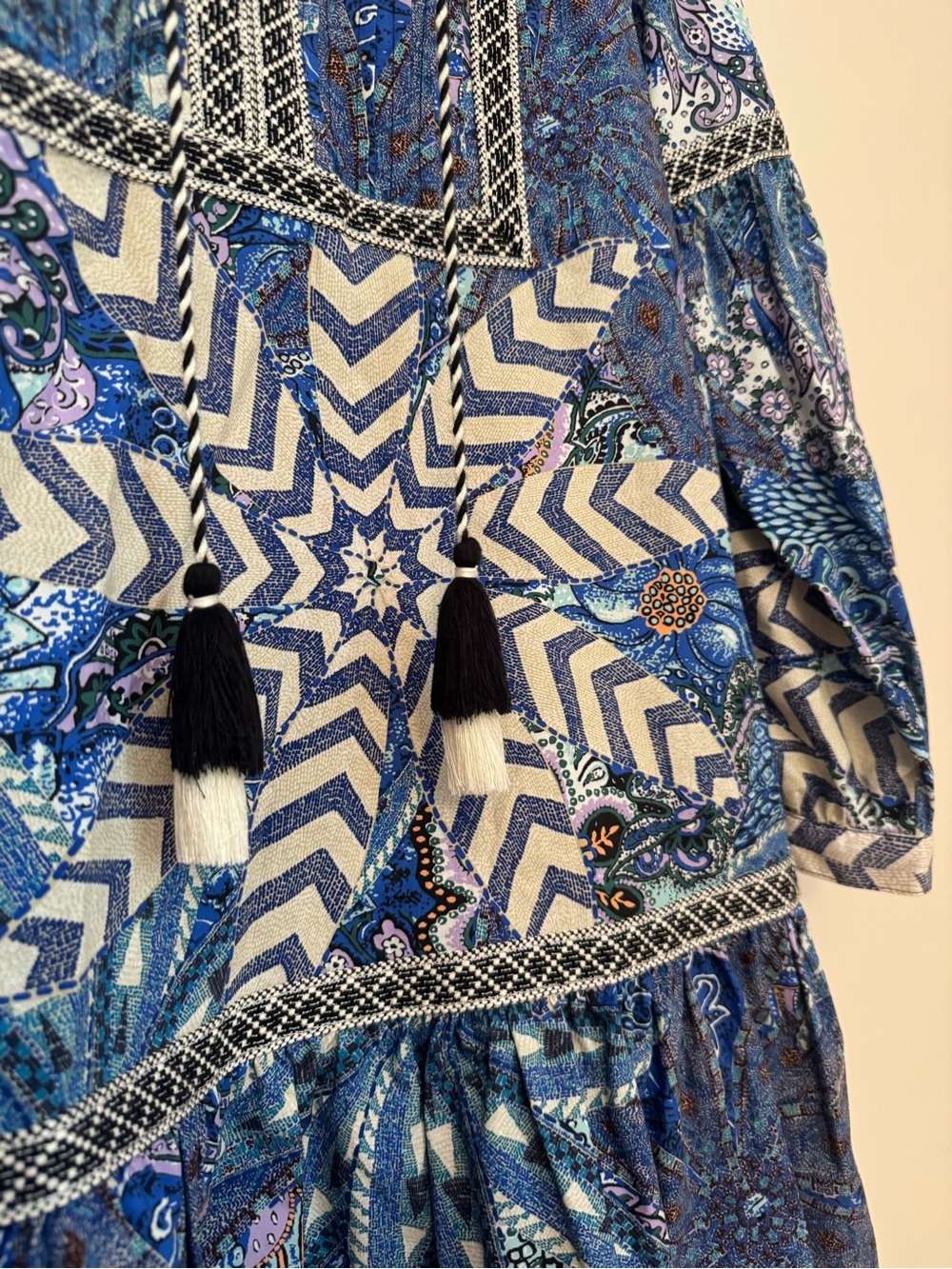 Marie Oliver Mimi Dress XXS Anise Breeze Print 100% Cotton Tassel Mini Boho - Picture 4 of 6